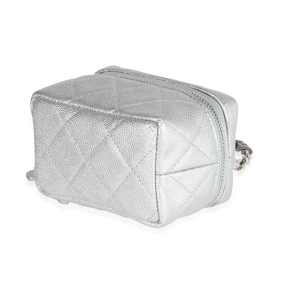 Chanel Silver Metallic Quilted Caviar Mini Vanity Bag With Chain - Picture 7 of 8